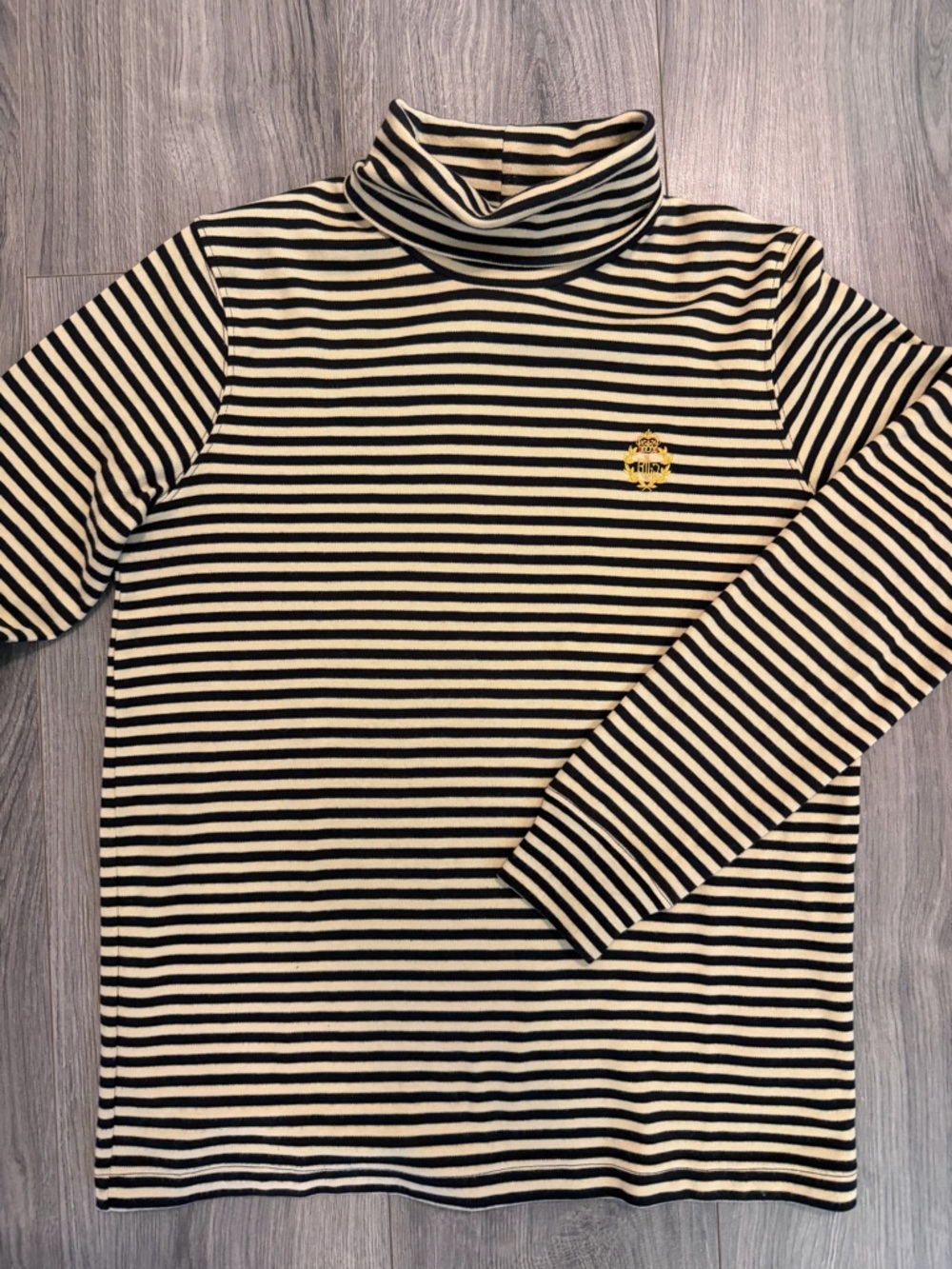 Ralph Lauren Turtleneck Striped Long Sleeve Top with embroidery - Black & Cream